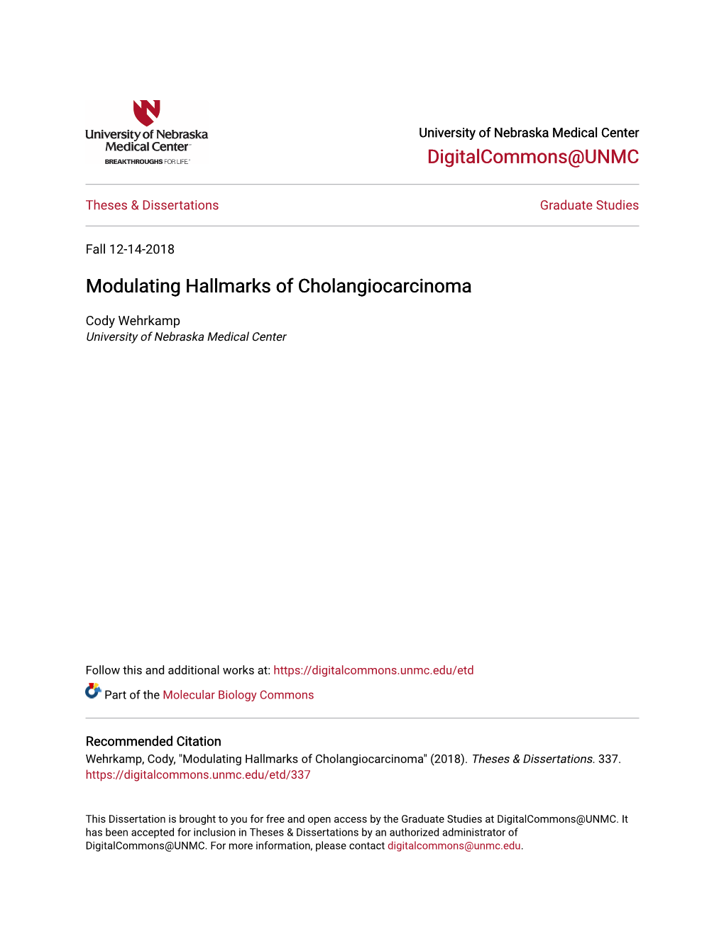 Modulating Hallmarks of Cholangiocarcinoma