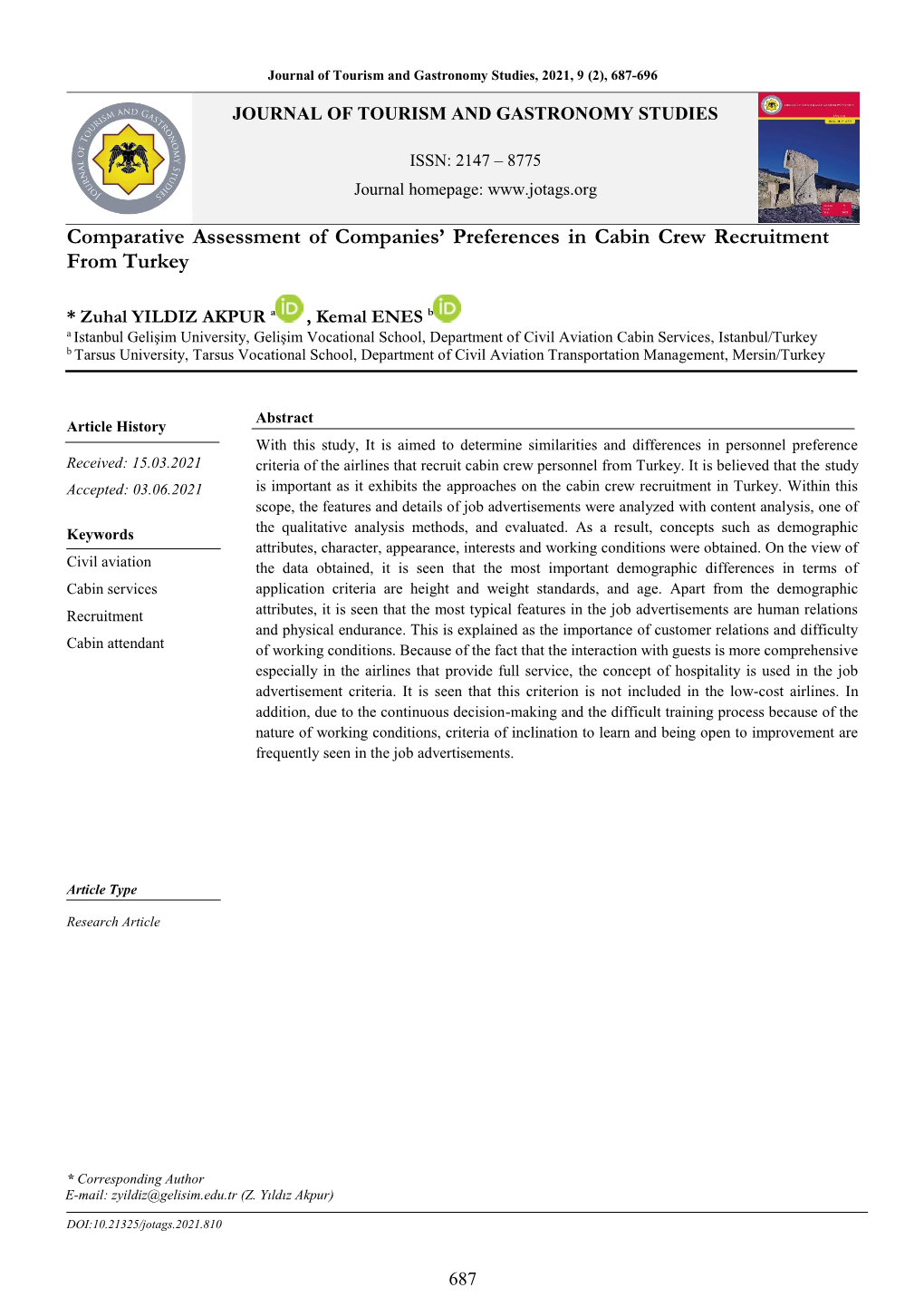 Comparative Assessment of Companies' Preferences in Cabin Crew Recruitment from Turkey