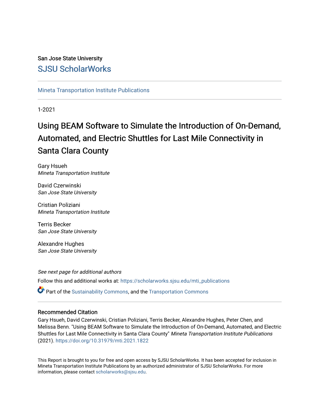 Using BEAM Software to Simulate the Introduction of On-Demand, Automated, and Electric Shuttles for Last Mile Connectivity in Santa Clara County