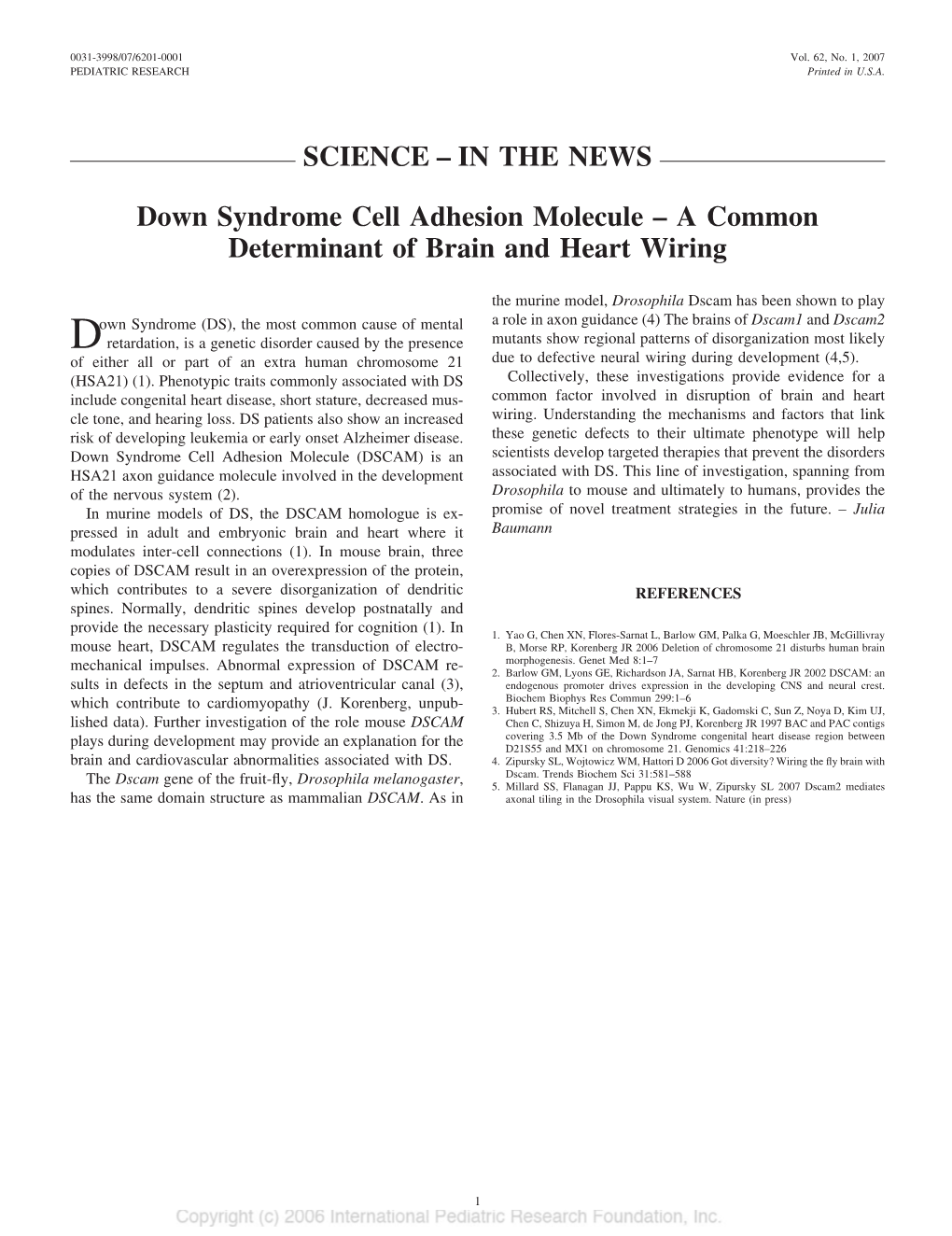 IN the NEWS Down Syndrome Cell Adhesion Molecule