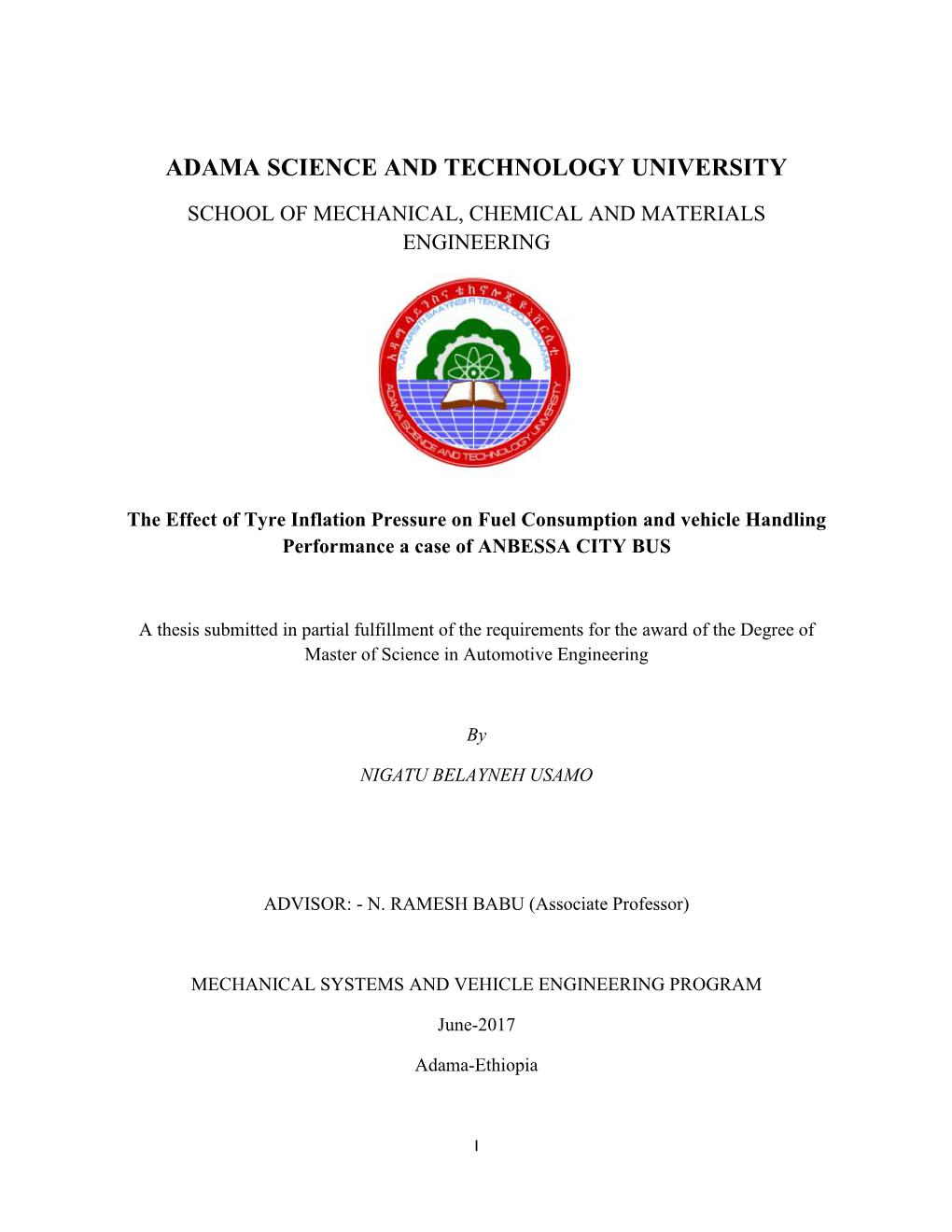 The Effect of Tyre Inflation Pressure on Fuel Consumption and Vehicle Handling Performance a Case of ANBESSA CITY BUS