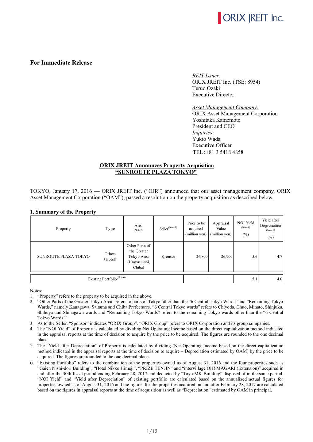 ORIX JREIT Inc