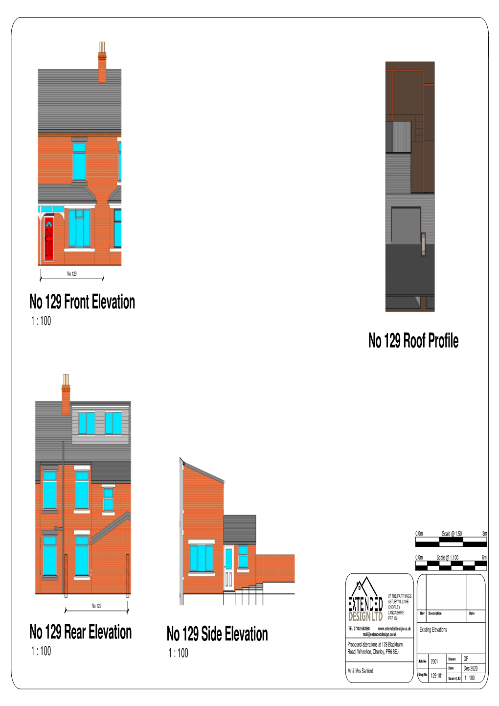 No 129 Front Elevation 1 : 100 No 129 Roof Profile
