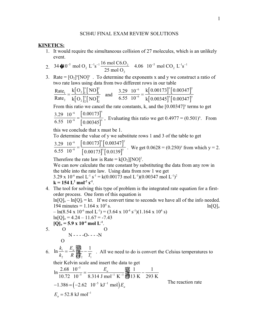 Sch4u Final Exam Review Solutions