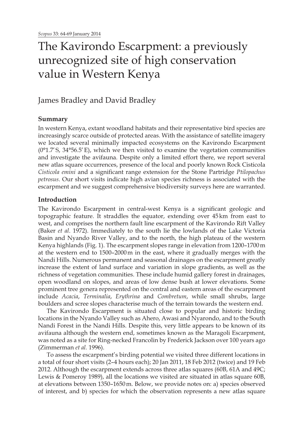 The Kavirondo Escarpment: a Previously Unrecognized Site of High Conservation Value in Western Kenya