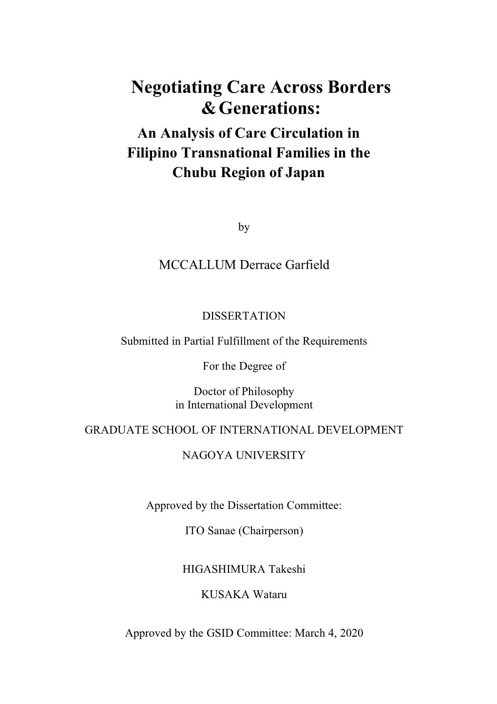 Negotiating Care Across Borders &Generations: an Analysis of Care