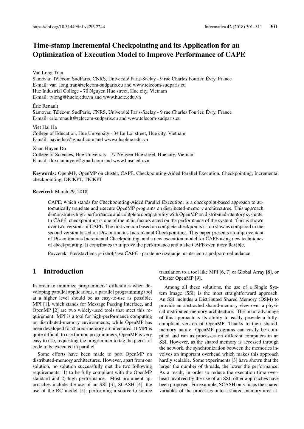 Time-Stamp Incremental Checkpointing and Its Application for an Optimization of Execution Model to Improve Performance of CAPE