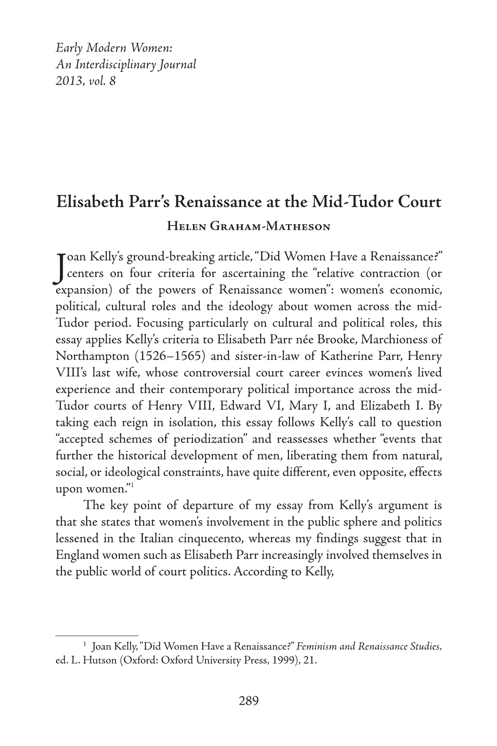 Elisabeth Parr's Renaissance at the Mid-Tudor Court
