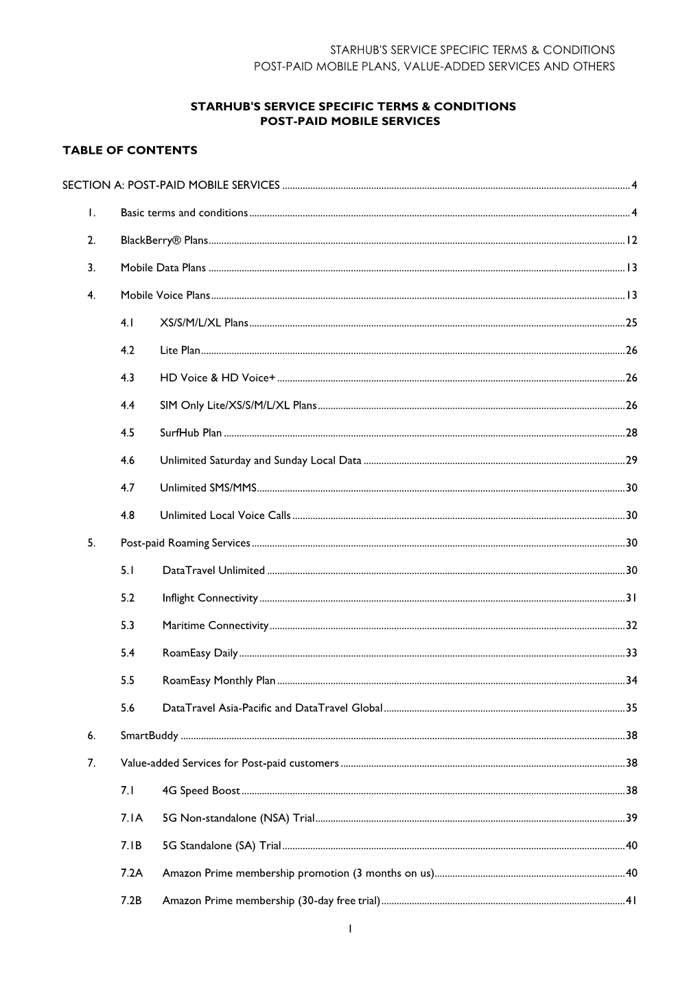 Starhub's Service Specific Terms & Conditions Post-Paid Mobile Services