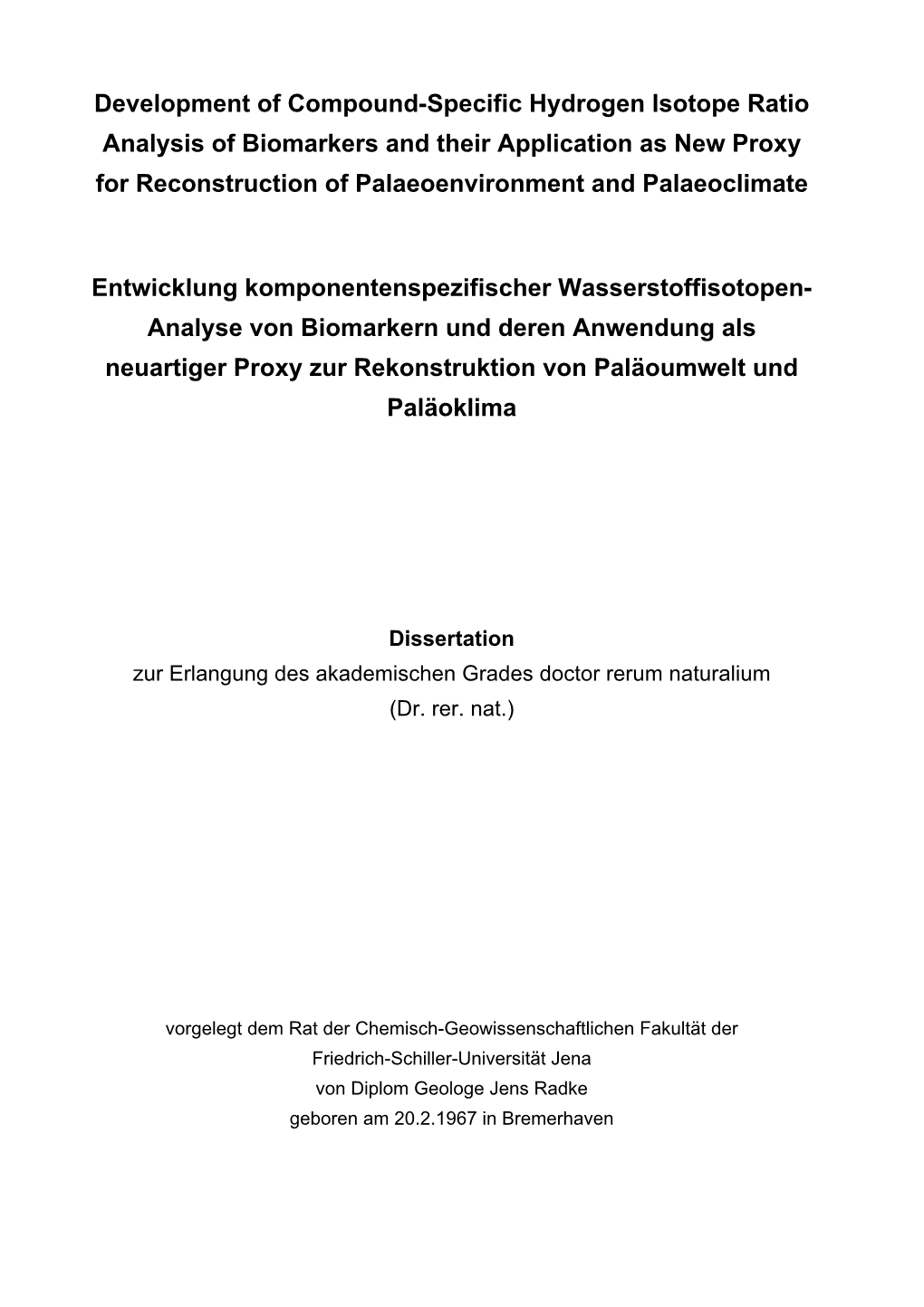 Development of Compound-Specific Hydrogen Isotope Ratio Analysis Of