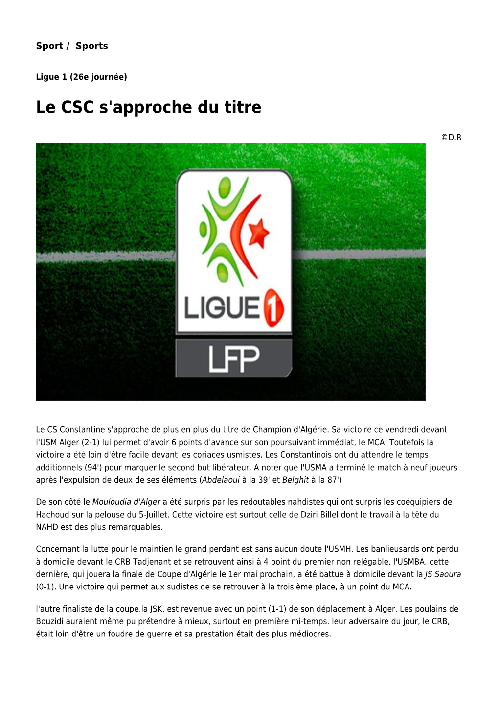 Le CSC S'approche Du Titre