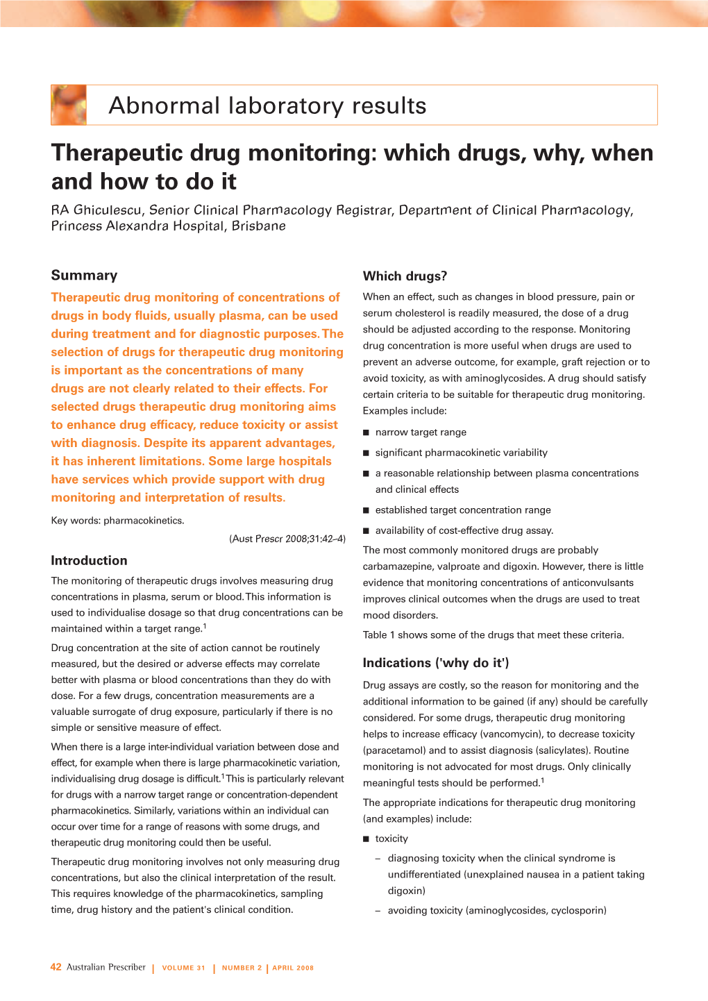 Abnormal Laboratory Results Therapeutic Drug Monitoring