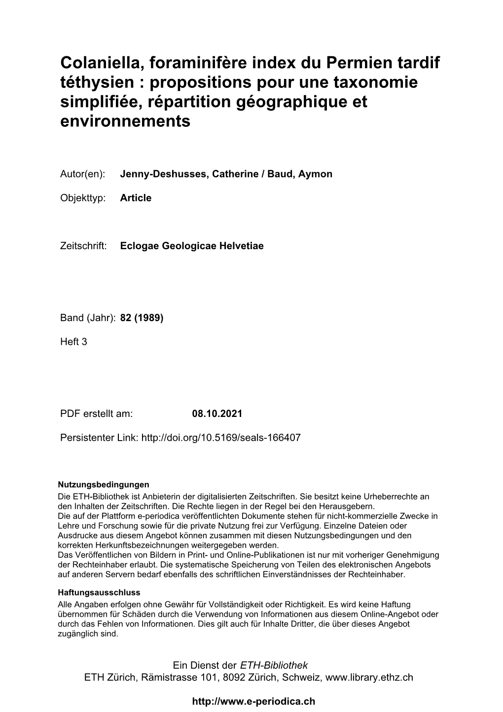 Colaniella, Foraminifère Index Du Permien Tardif Téthysien : Propositions Pour Une Taxonomie Simplifiée, Répartition Géographique Et Environnements