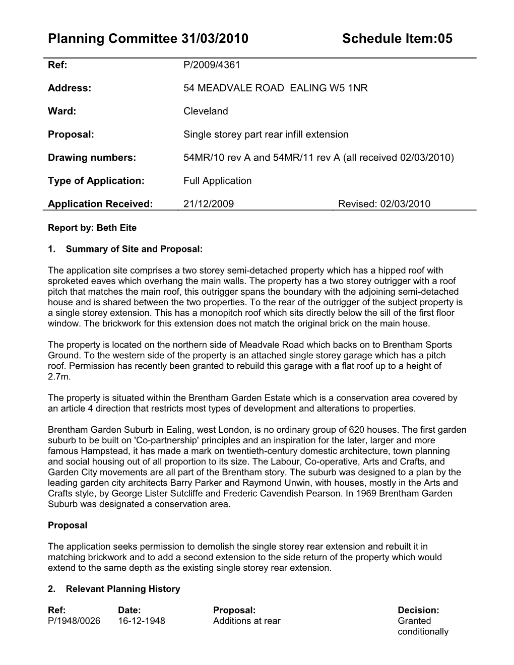 Planning Committee 31/03/2010 Schedule Item:05