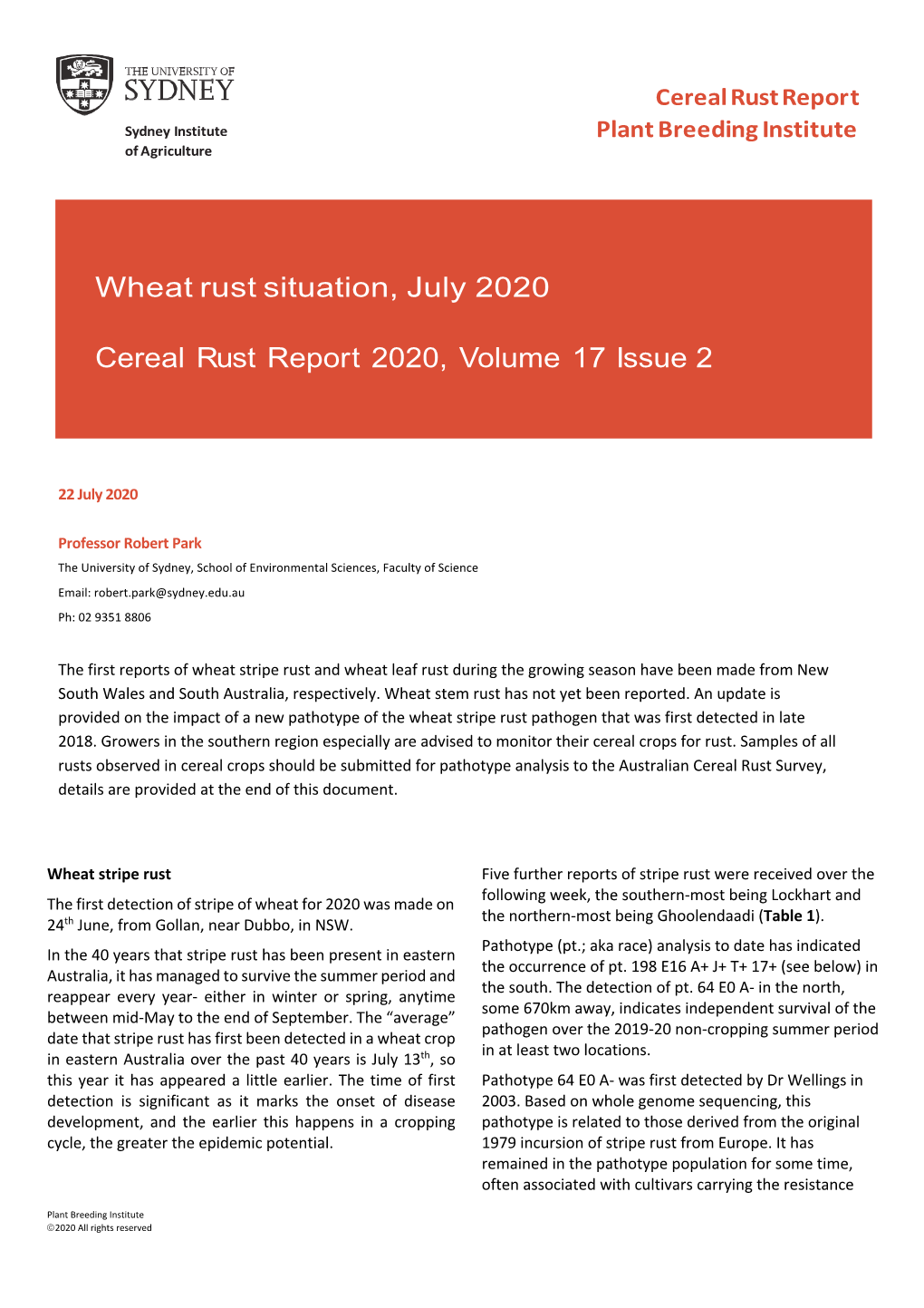 Cereal Rust Report 2020 Vol 17 #2