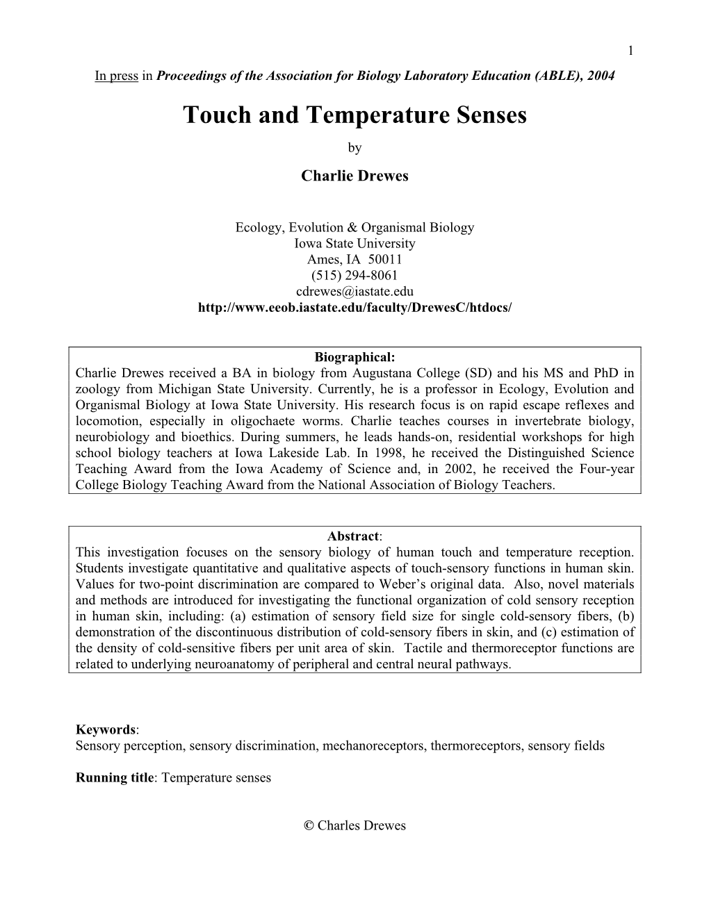 Touch and Temperature Senses