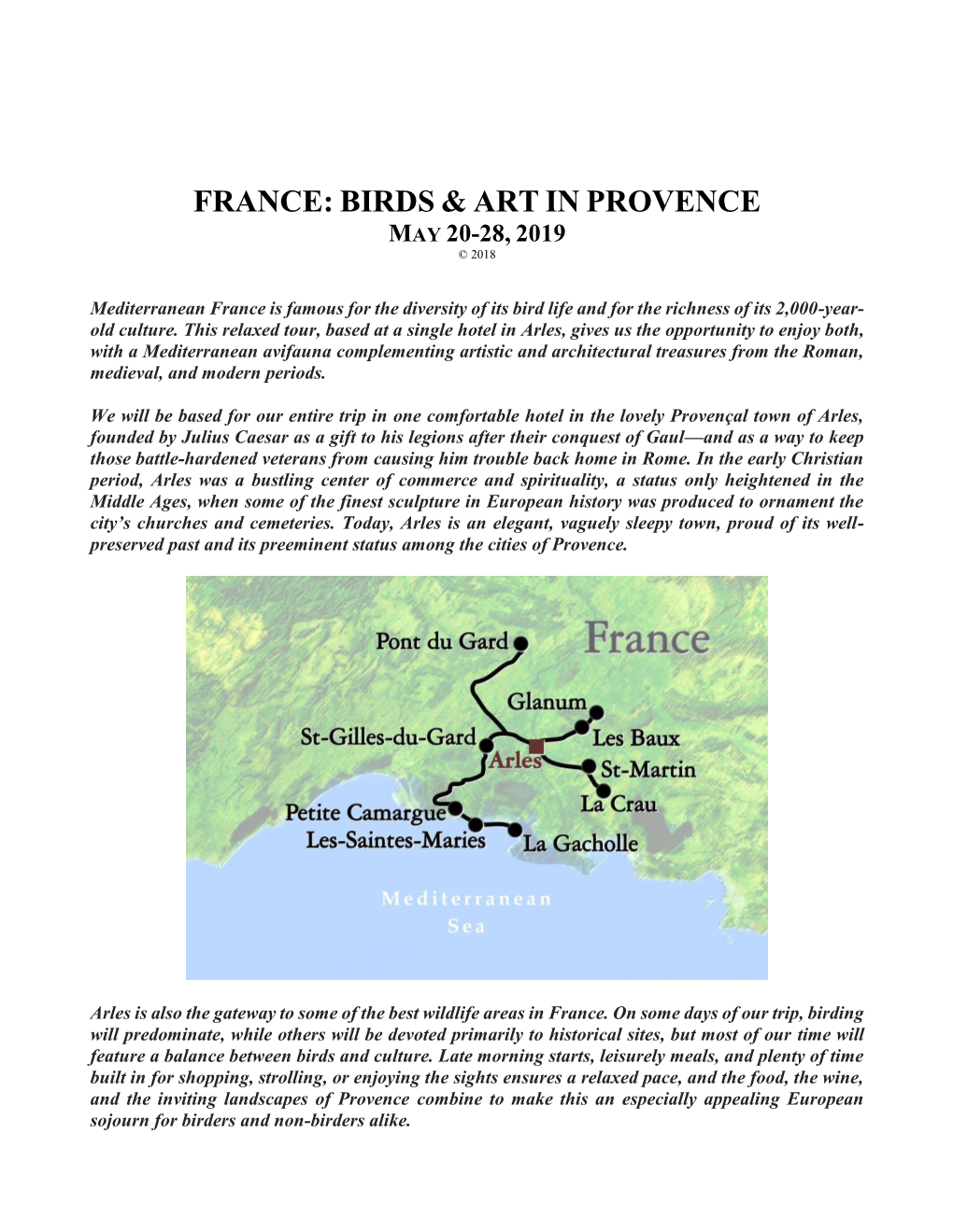 France: Birds & Art in Provence May 20-28, 2019 © 2018