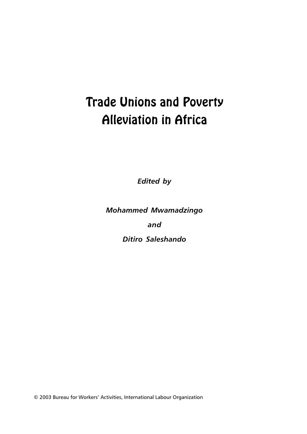 Trade Unions and Poverty Alleviation in Africa