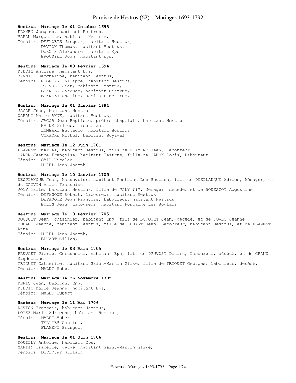 Hestrus (62) – Mariages 1693-1792 Hestrus