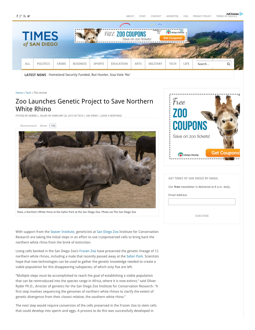 Zoo Launches Genetic Project to Save Northern White Rhino POSTED by DEBBIE L
