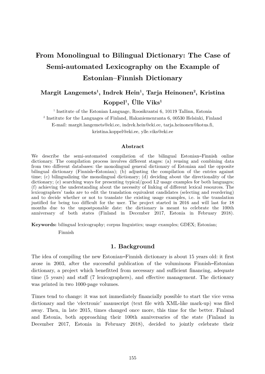 From Monolingual to Bilingual Dictionary: the Case of Semi-Automated Lexicography on the Example of Estonian–Finnish Dictionary