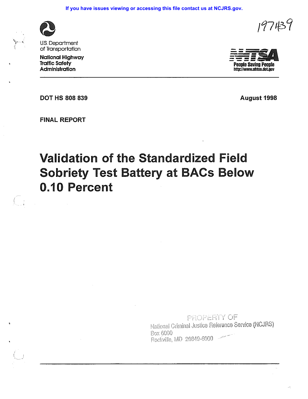 Validation of the Standardized Field Sobriety Test Battery at Bacs Below 0.10 Percent