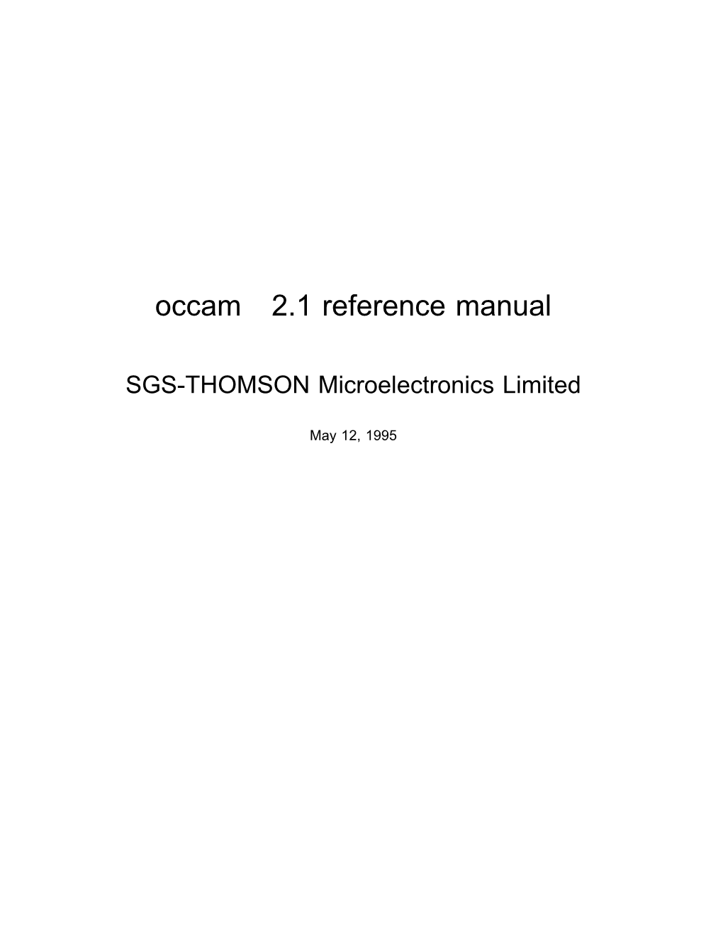 Occam 2.1 Reference Manual