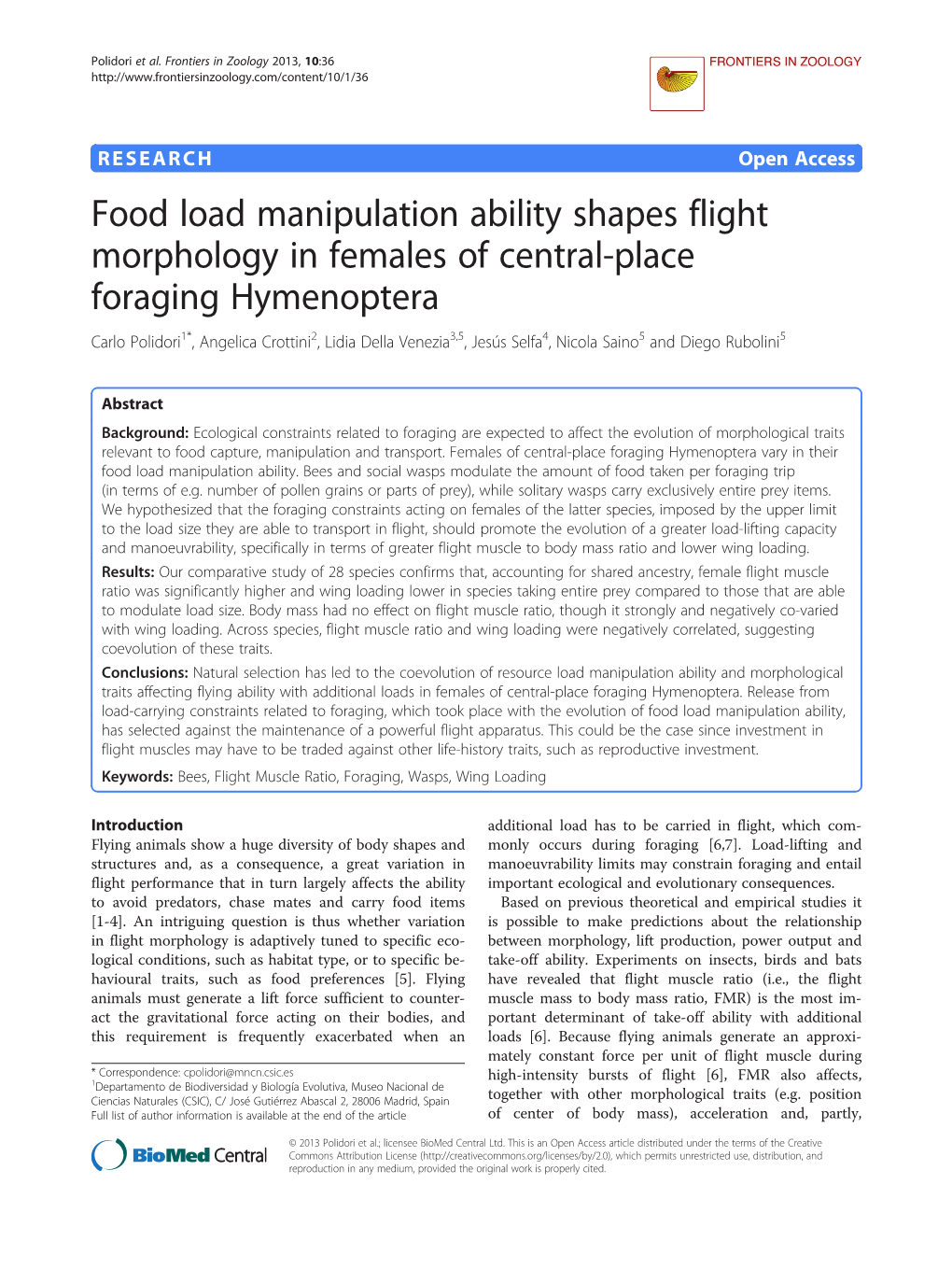 Food Load Manipulation Ability Shapes Flight Morphology in Females Of