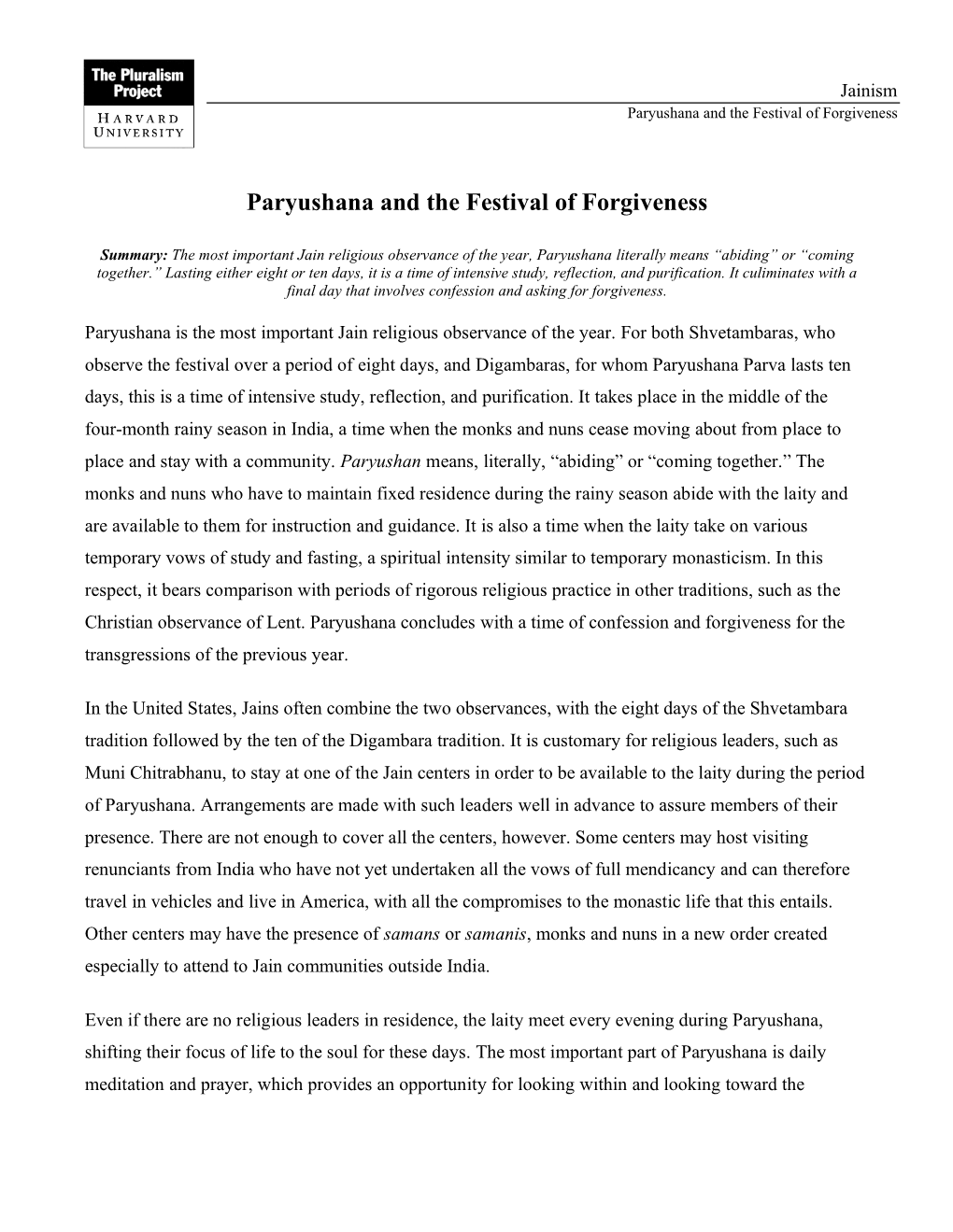 Paryushana and the Festival of Forgiveness