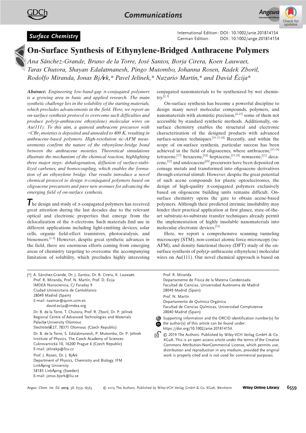 On‐Surface Synthesis of Ethynylene‐Bridged Anthracene Polymers