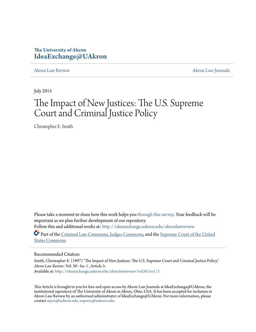 The US Supreme Court and Criminal Justice Policy