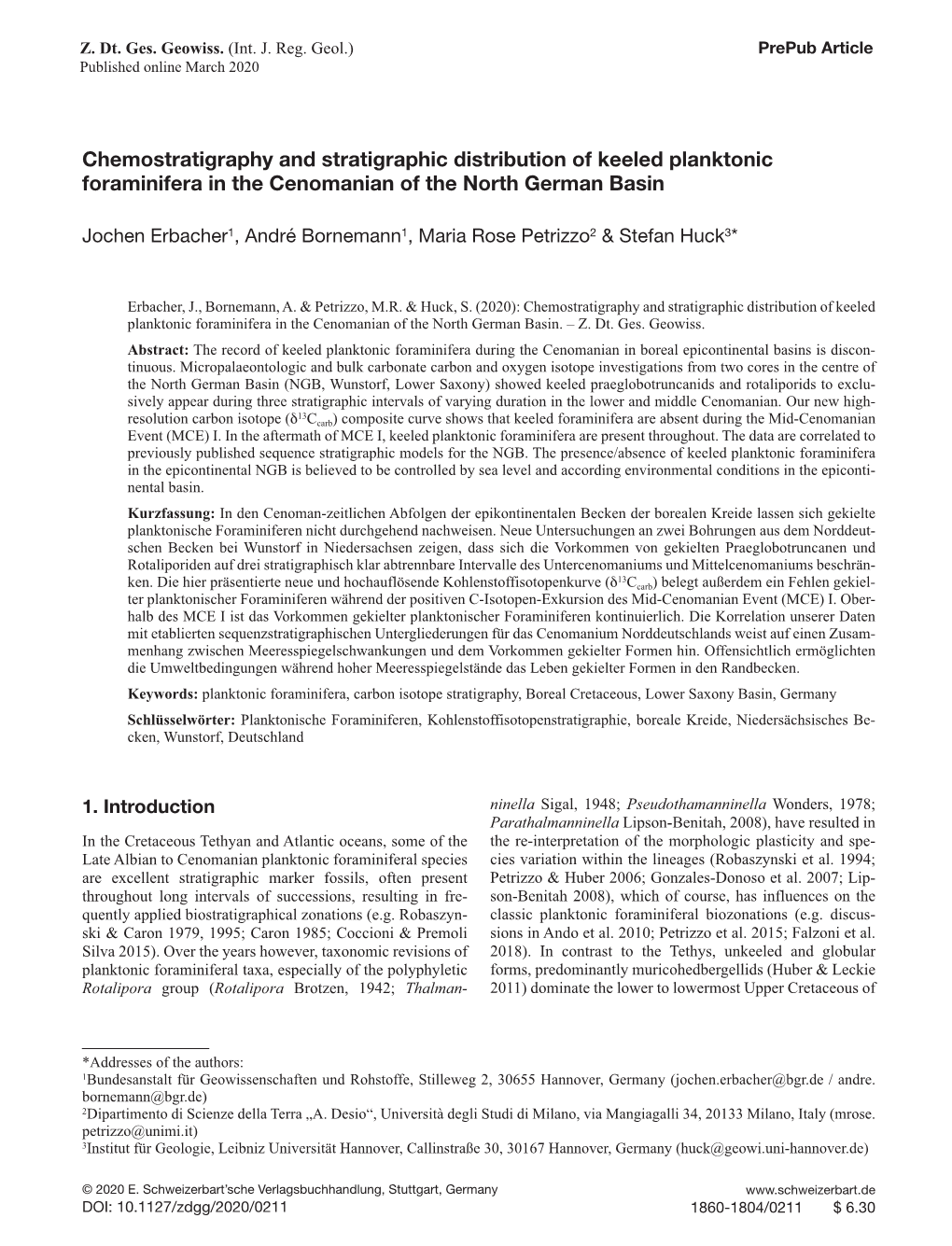 Chemostratigraphy and Stratigraphic Distribution of Keeled Planktonic Foraminifera in the Cenomanian of the North German Basin