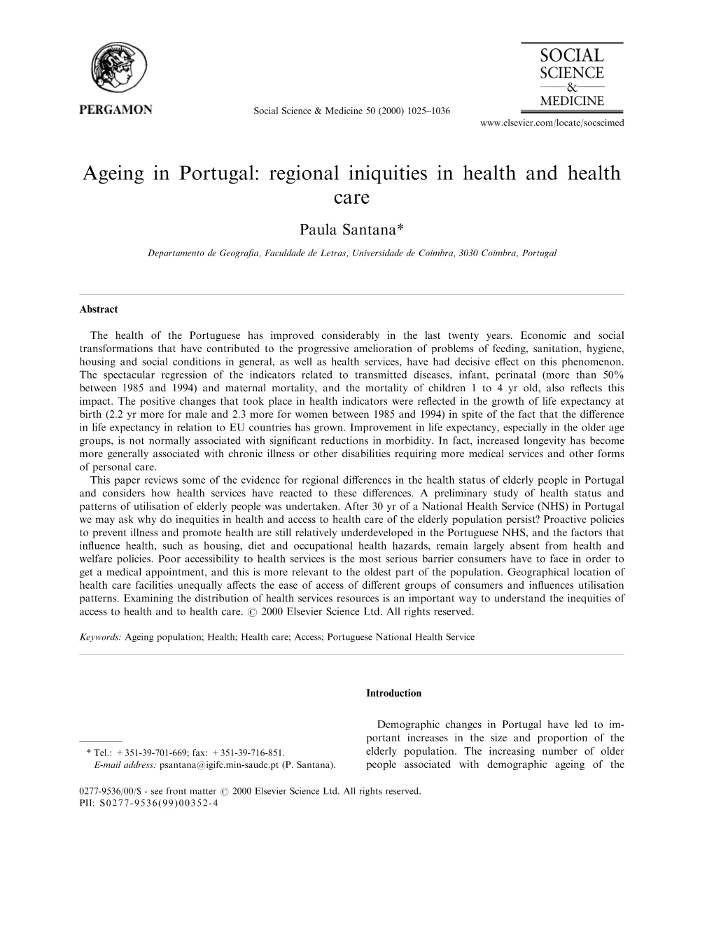 Ageing in Portugal: Regional Iniquities in Health and Health Care