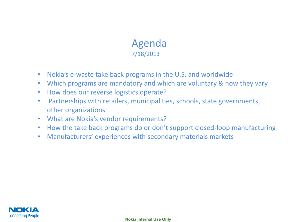 Nokia’S E-Waste Take Back Programs in the U.S