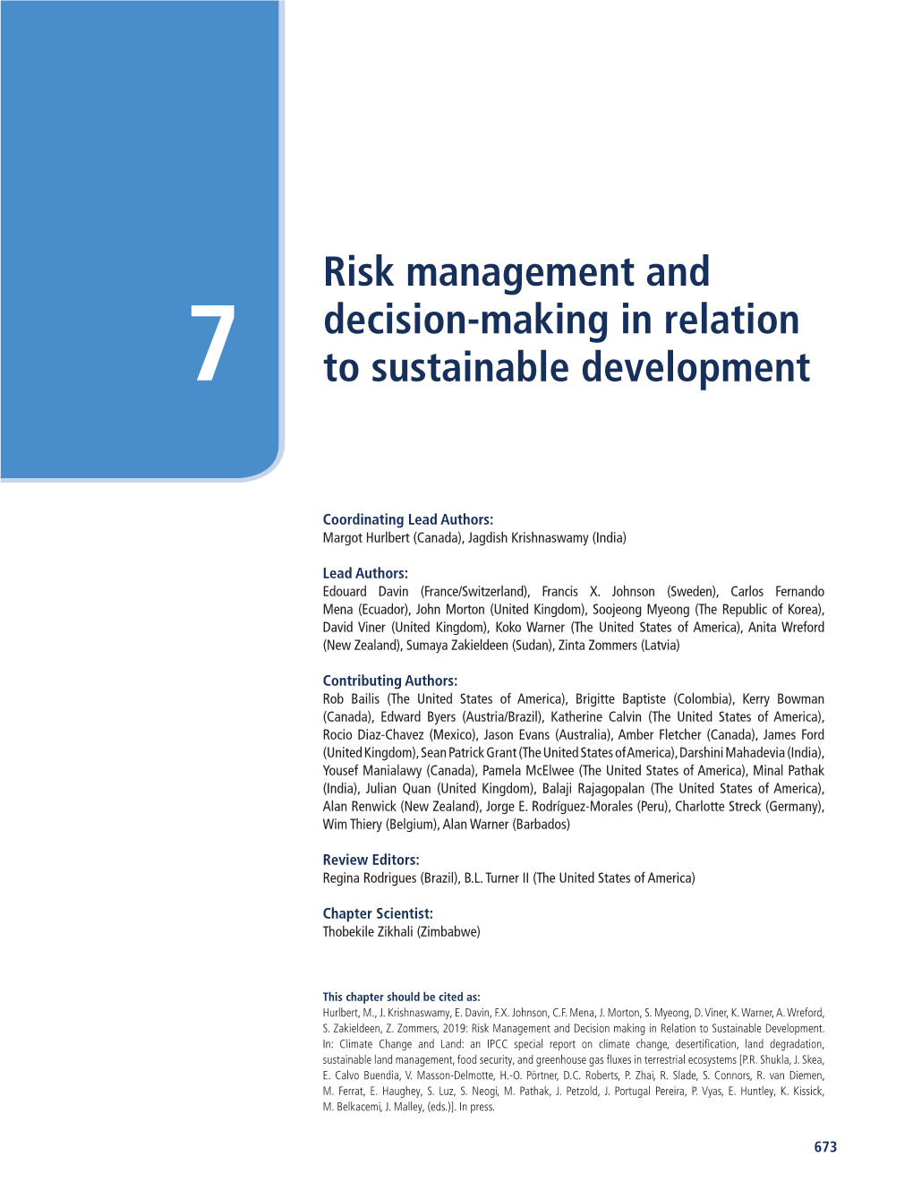 Risk Management and Decision-Making in Relation SPM7 to Sustainable Development