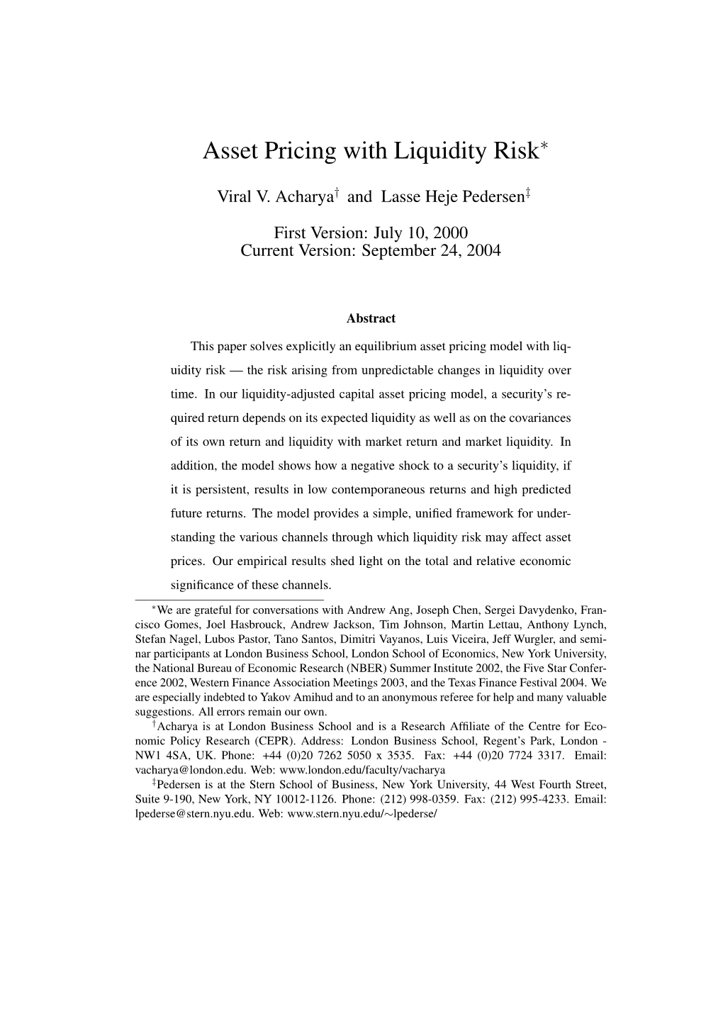 Asset Pricing with Liquidity Risk∗