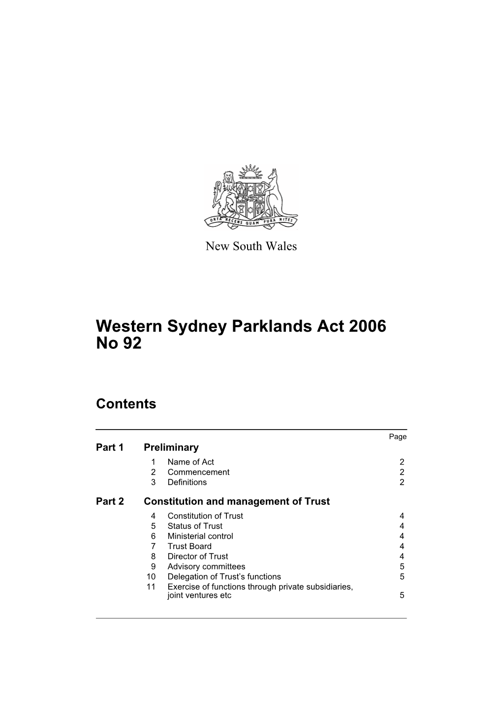Western Sydney Parklands Act 2006 No 92