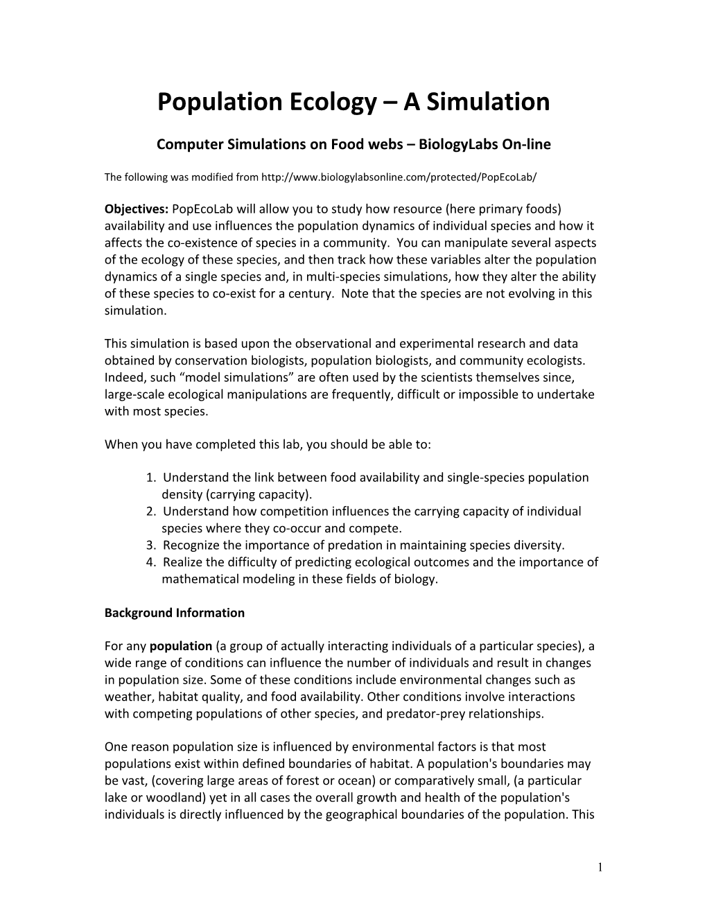 Computer Simulations On Food Webs – Biologylabs On-Line