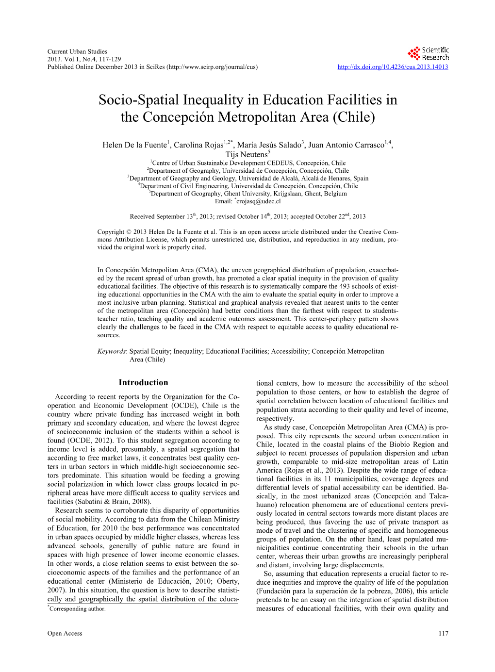 Socio-Spatial Inequality in Education Facilities in the Concepción Metropolitan Area (Chile)