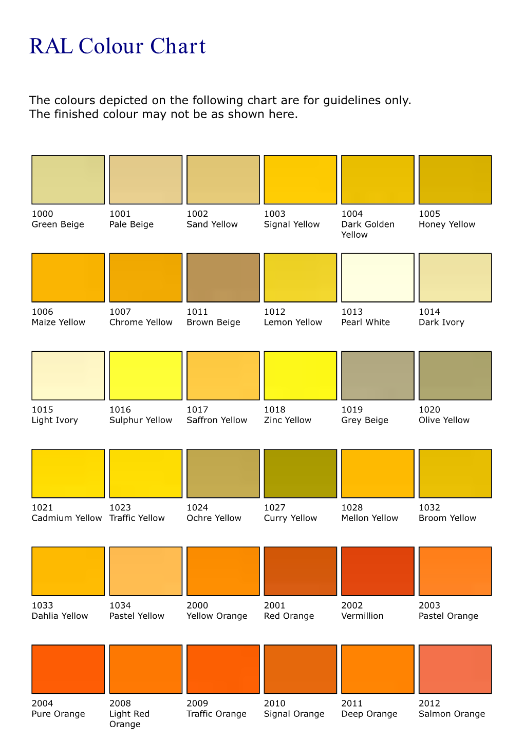 RAL Colour Chart