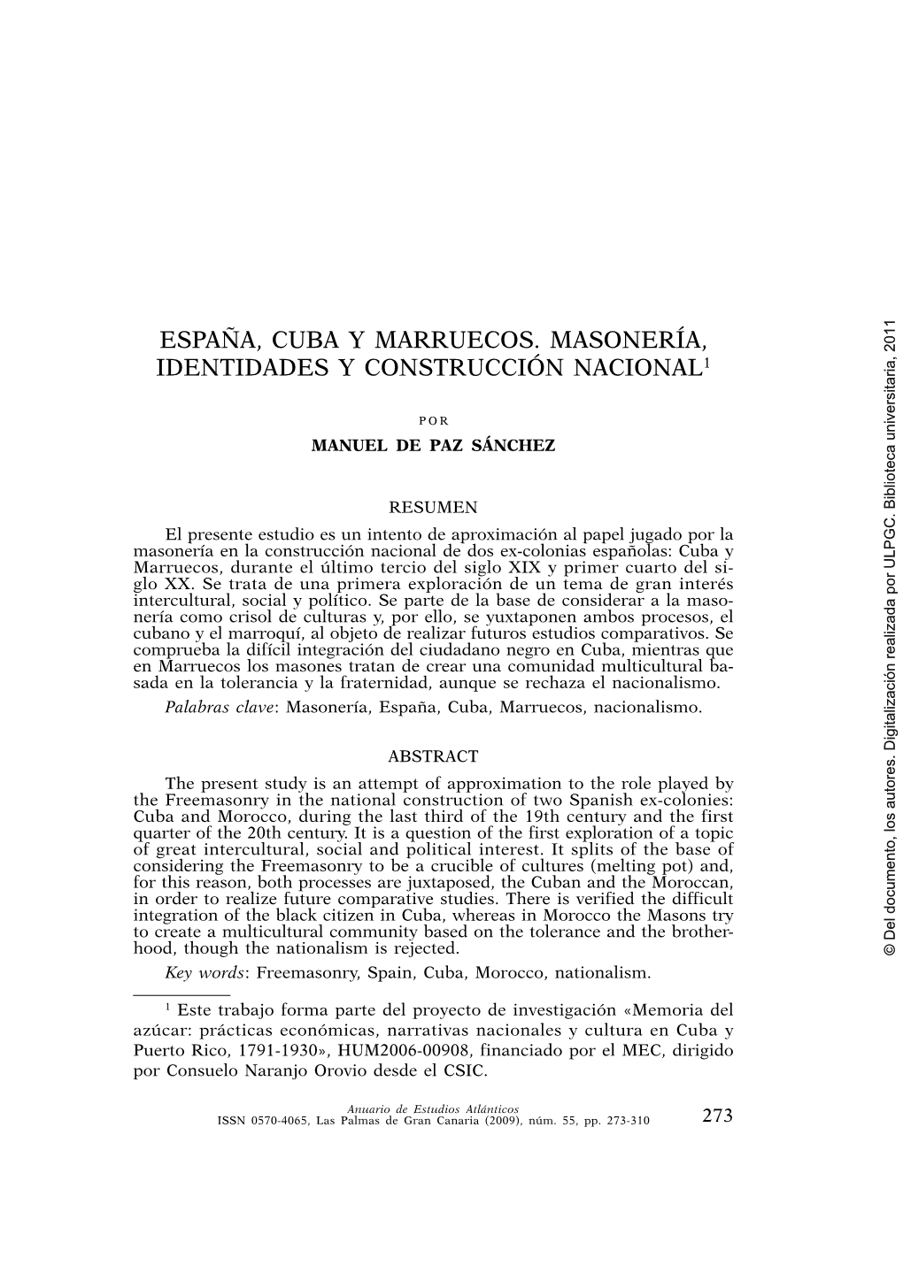 España, Cuba Y Marruecos: Masonería, Identidades Y