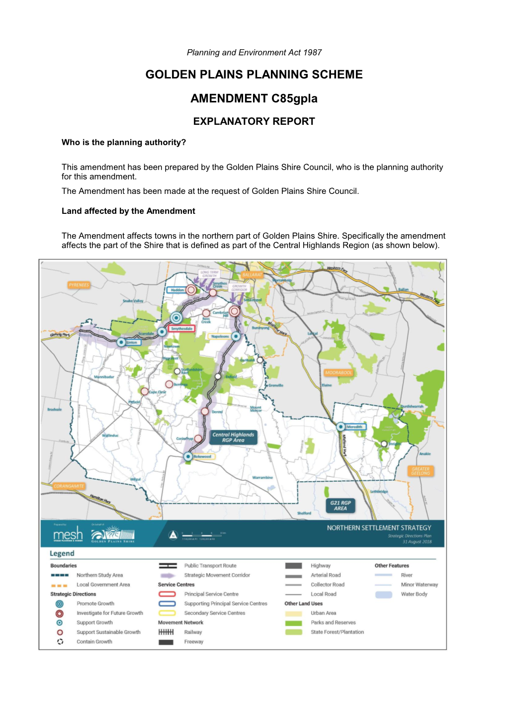 GOLDEN PLAINS PLANNING SCHEME AMENDMENT C85gpla