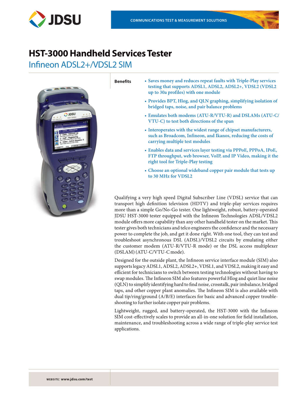 HST-3000 Handheld Services Tester Infineon ADSL2+/VDSL2 SIM