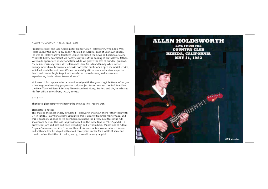 Allan Holdsworth R.I.P. 1946 - 2017