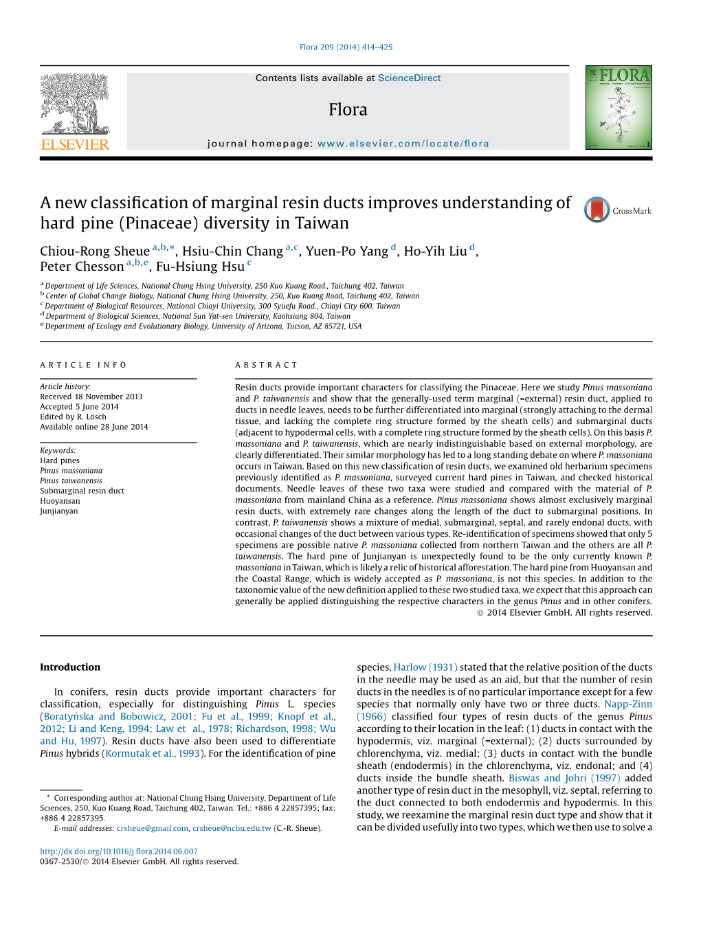 A New Classification of Marginal Resin Ducts Improves Understanding of Hard Pine (Pinaceae) Diversity in Taiwan