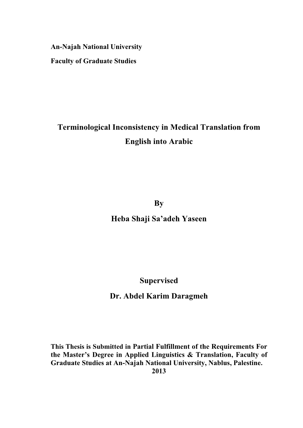 Terminological Inconsistency in Medical Translation from English Into Arabic