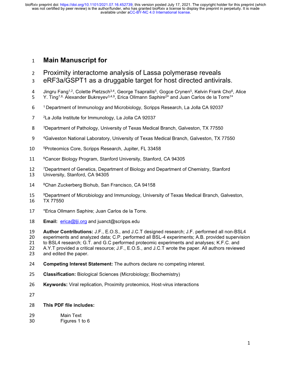 Manuscript for Proximity Interactome Analysis of Lassa