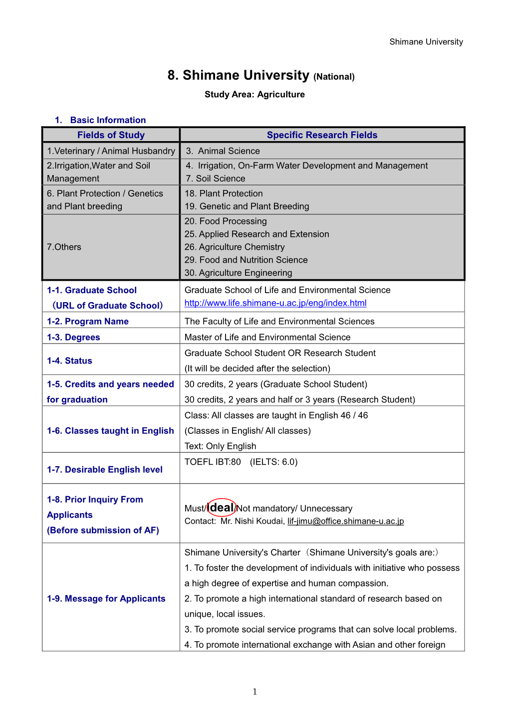 8. Shimane University (National) Study Area: Agriculture