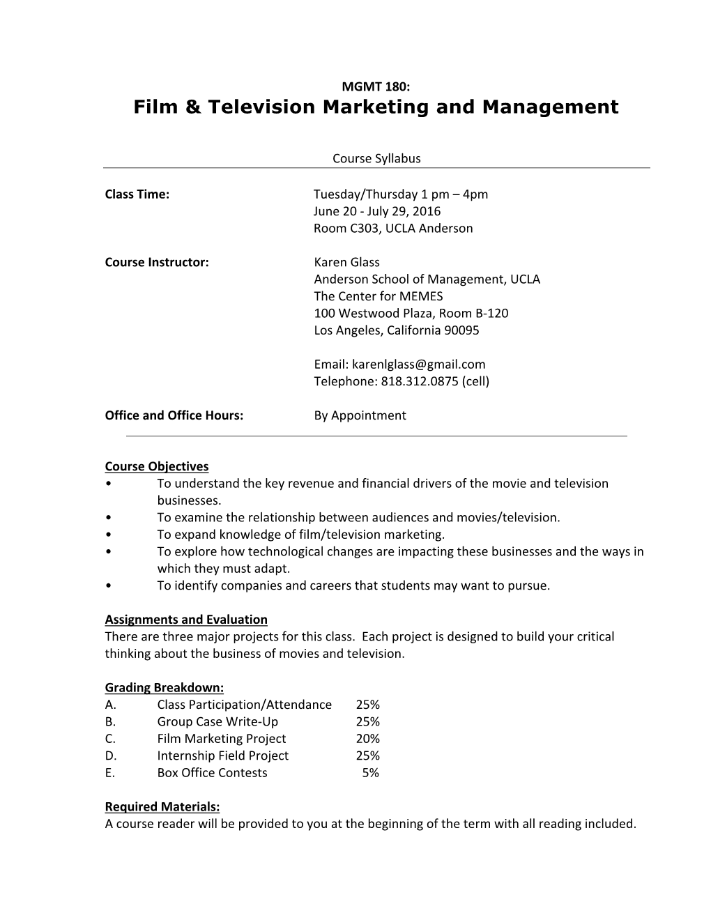 Film & Television Marketing and Management