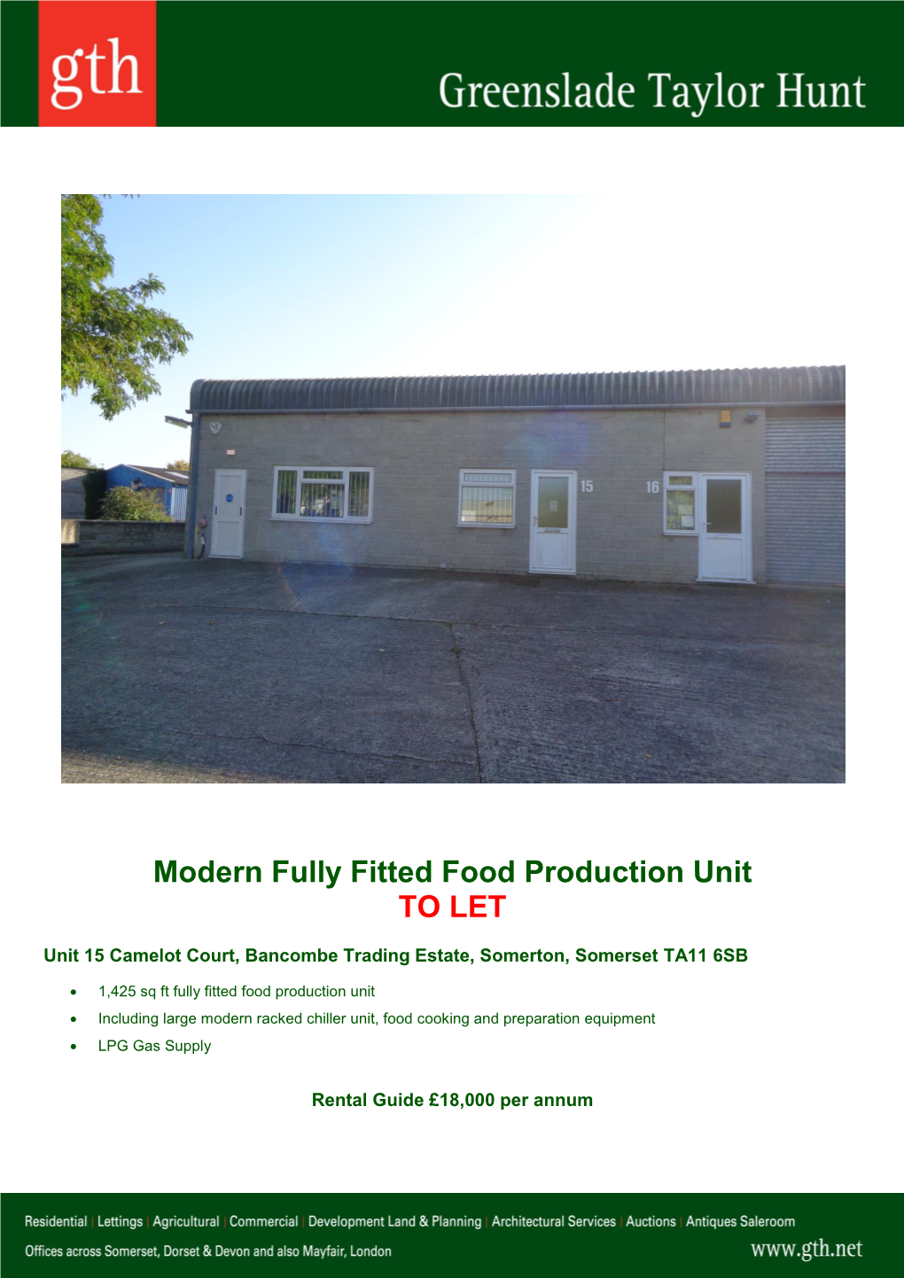 Modern Fully Fitted Food Production Unit to LET